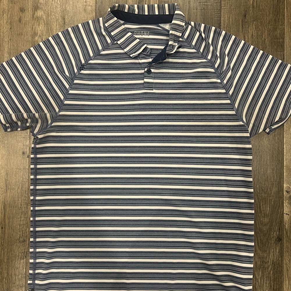 Rhône Navy and White Striped Polo